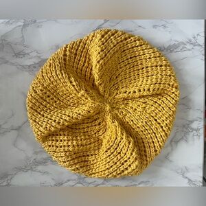 Yellow Cotton Handmade Knit Slouch Hat, Adult size, great unused condition